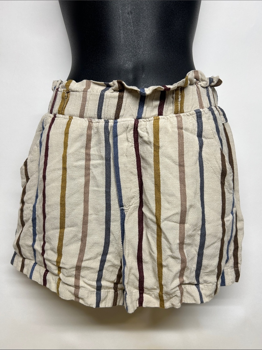Thread and Supply Striped Lightweight shorts - Cream Blue & Brown Stripes medium